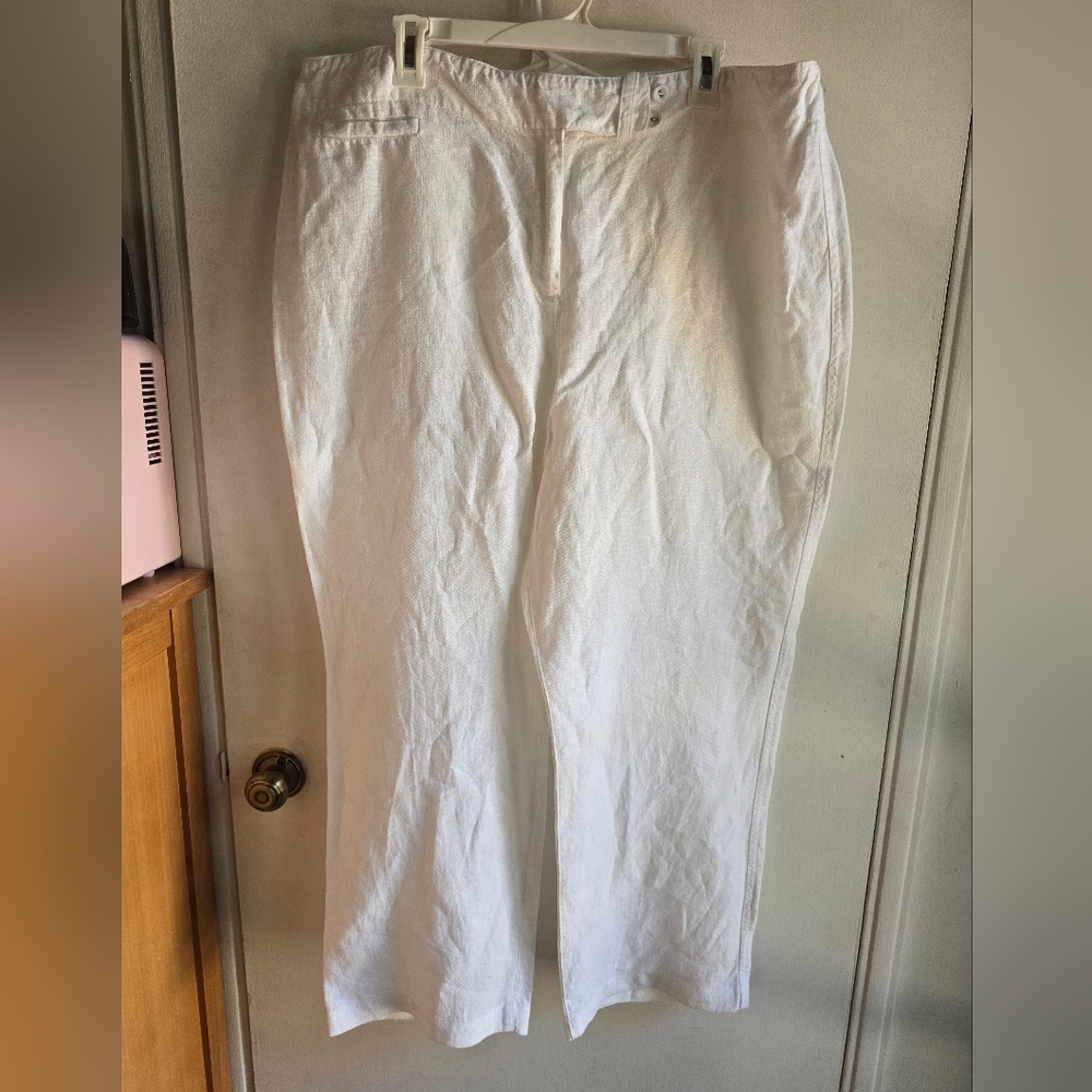 Eileen Fisher White Wide-Leg Linen Pants